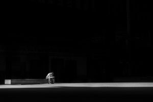 man alone on bench - where are you god